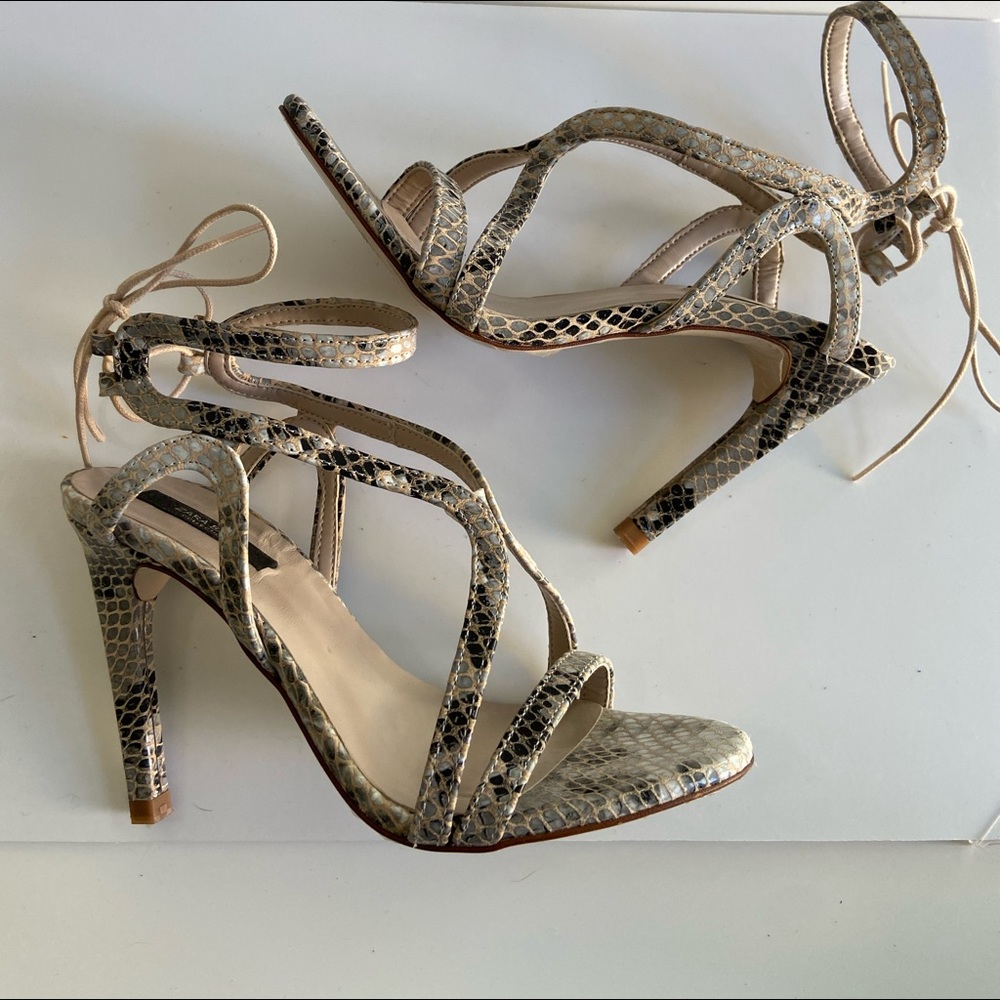 Zara Snakeskin Strappy Heels
